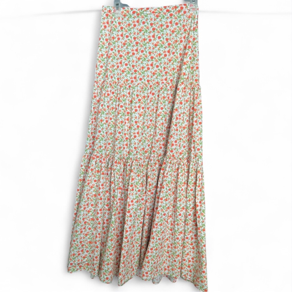 Wayf Floral Maxi Skirt - orange and green ditsy floral